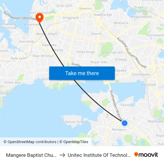 Mangere Baptist Church to Unitec Institute Of Technology map