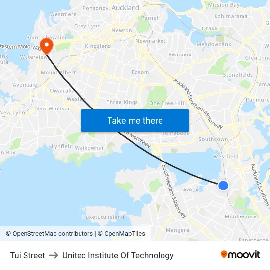Tui Street to Unitec Institute Of Technology map