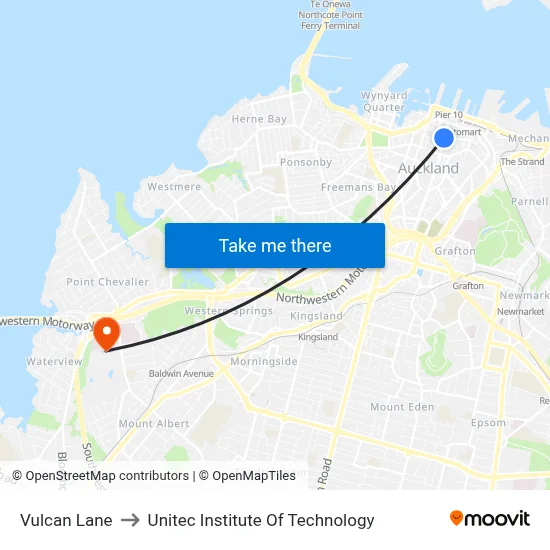 Vulcan Lane to Unitec Institute Of Technology map