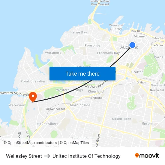 Wellesley Street to Unitec Institute Of Technology map