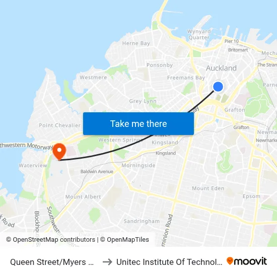 Queen Street/Myers Park to Unitec Institute Of Technology map