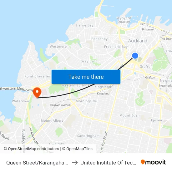 Queen Street/Karangahape Road to Unitec Institute Of Technology map
