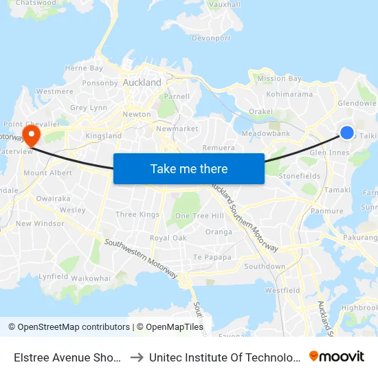 Elstree Avenue Shops to Unitec Institute Of Technology map