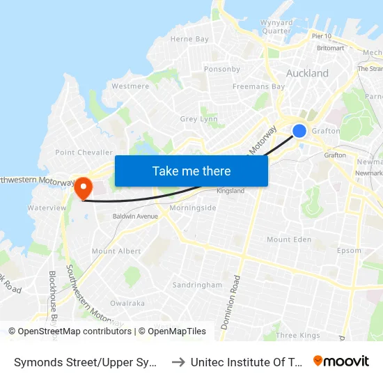 Symonds Street/Upper Symonds Street to Unitec Institute Of Technology map