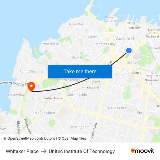 Whitaker Place to Unitec Institute Of Technology map