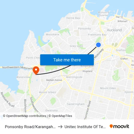 Ponsonby Road/Karangahape Road to Unitec Institute Of Technology map