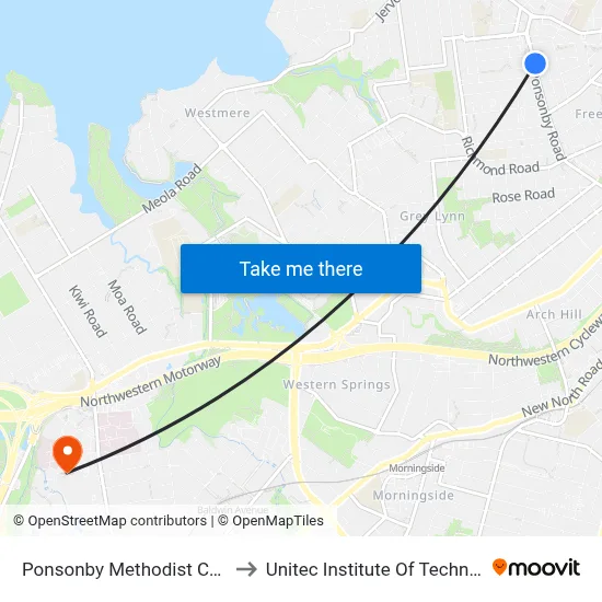 Ponsonby Methodist Church to Unitec Institute Of Technology map