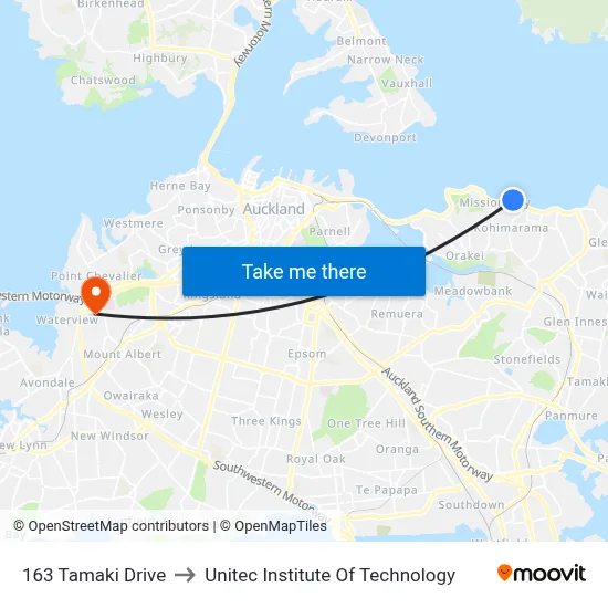 163 Tamaki Drive to Unitec Institute Of Technology map