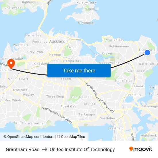 Grantham Road to Unitec Institute Of Technology map