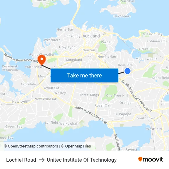 Lochiel Road to Unitec Institute Of Technology map