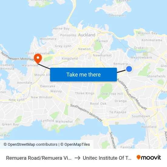 Remuera Road/Remuera Village Shops to Unitec Institute Of Technology map