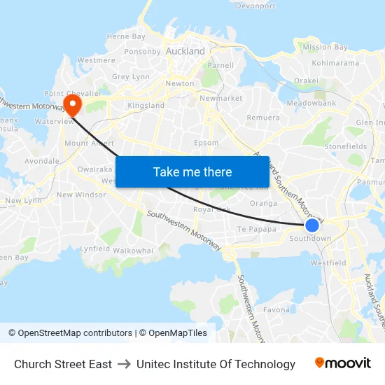 Church Street East to Unitec Institute Of Technology map