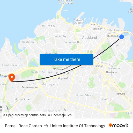 Parnell Rose Garden to Unitec Institute Of Technology map
