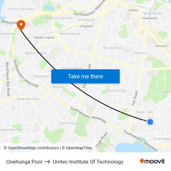 Onehunga Pool to Unitec Institute Of Technology map