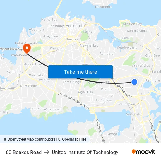60 Boakes Road to Unitec Institute Of Technology map