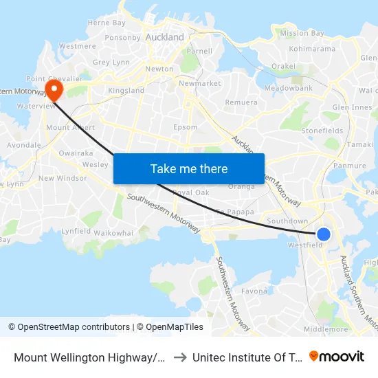 Mount Wellington Highway/Panama Road to Unitec Institute Of Technology map