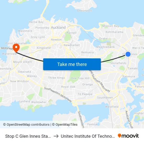 Stop C Glen Innes Station to Unitec Institute Of Technology map