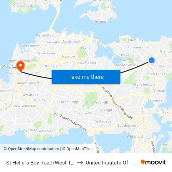 St Heliers Bay Road/West Tamaki Road to Unitec Institute Of Technology map