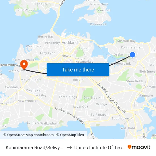 Kohimarama Road/Selwyn College to Unitec Institute Of Technology map