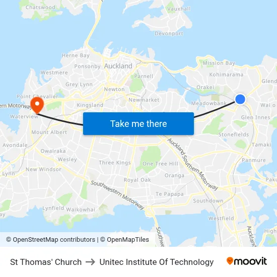 St Thomas' Church to Unitec Institute Of Technology map