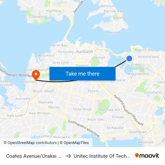Coates Avenue/Orakei Shops to Unitec Institute Of Technology map