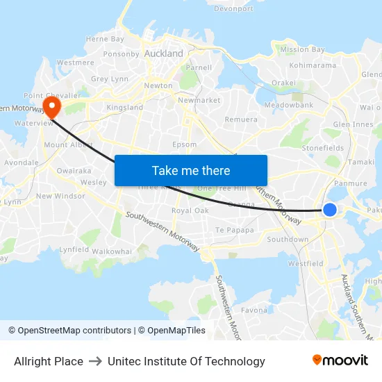Allright Place to Unitec Institute Of Technology map