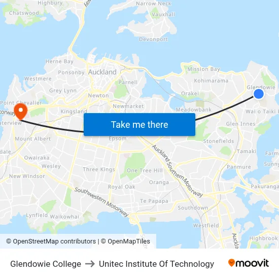 Glendowie College to Unitec Institute Of Technology map