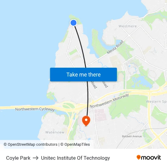 Coyle Park to Unitec Institute Of Technology map