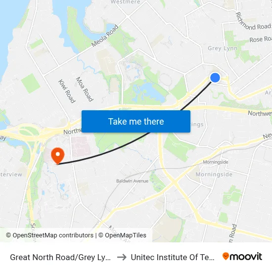 Great North Road/Grey Lynn School to Unitec Institute Of Technology map