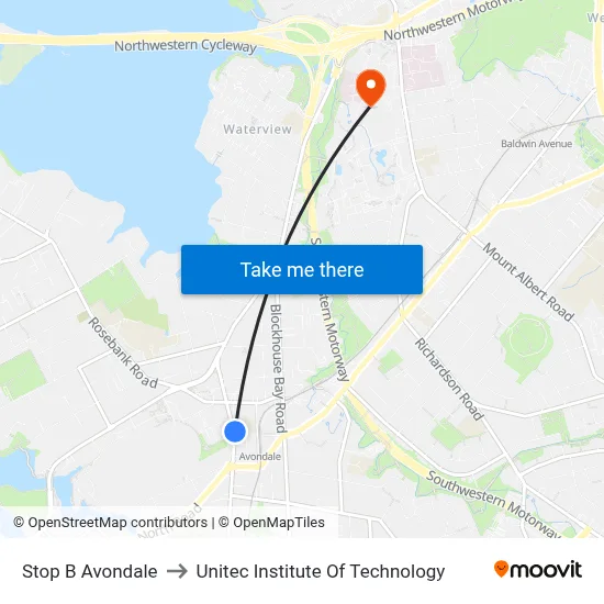 Stop B Avondale to Unitec Institute Of Technology map