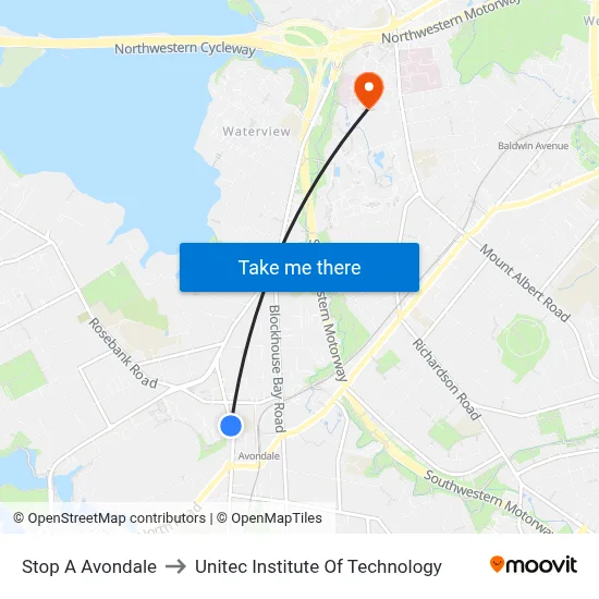 Stop A Avondale to Unitec Institute Of Technology map