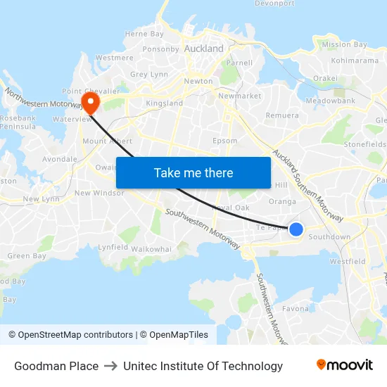 Goodman Place to Unitec Institute Of Technology map