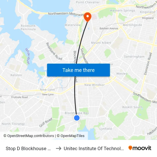 Stop D Blockhouse Bay to Unitec Institute Of Technology map