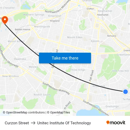 Curzon Street to Unitec Institute Of Technology map
