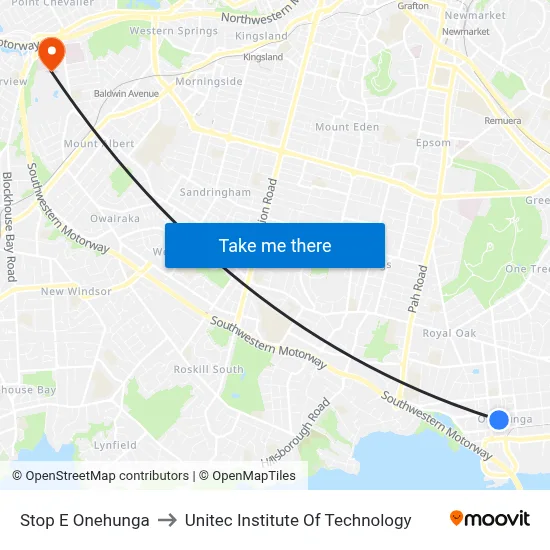 Stop E Onehunga to Unitec Institute Of Technology map