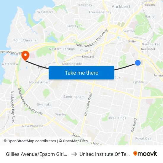 Gillies Avenue/Epsom Girls Grammar to Unitec Institute Of Technology map
