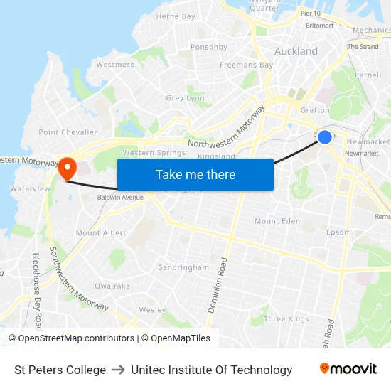St Peters College to Unitec Institute Of Technology map