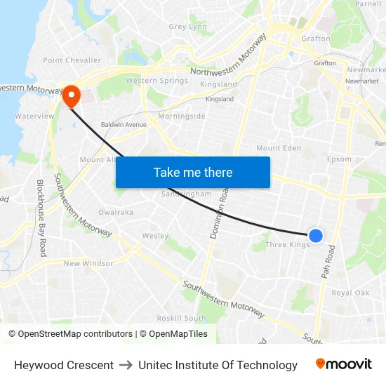 Heywood Crescent to Unitec Institute Of Technology map