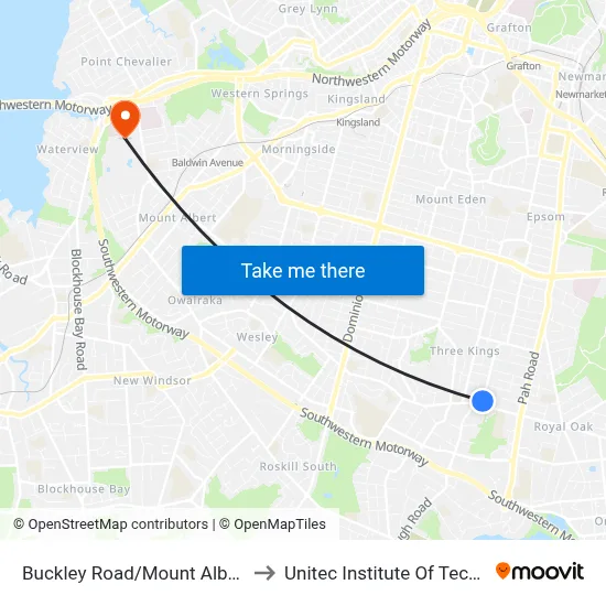 Buckley Road/Mount Albert Road to Unitec Institute Of Technology map