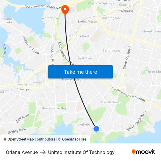 Oriana Avenue to Unitec Institute Of Technology map