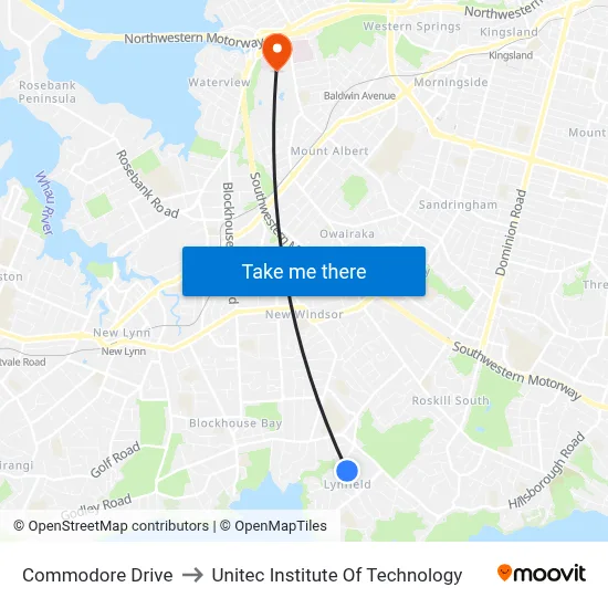 Commodore Drive to Unitec Institute Of Technology map