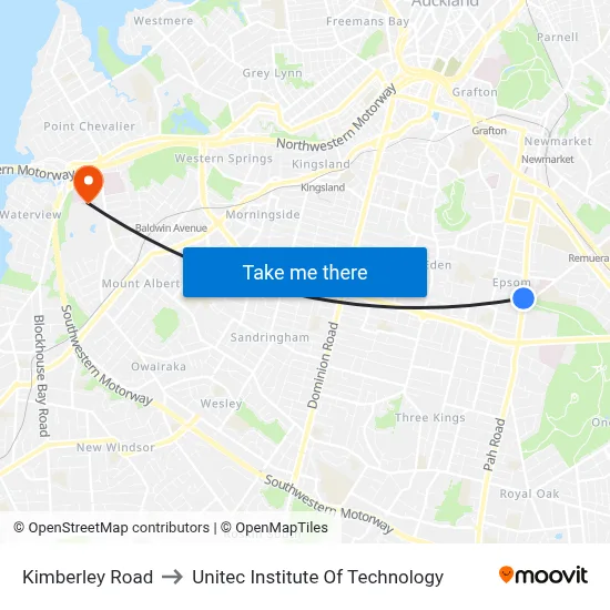 Kimberley Road to Unitec Institute Of Technology map