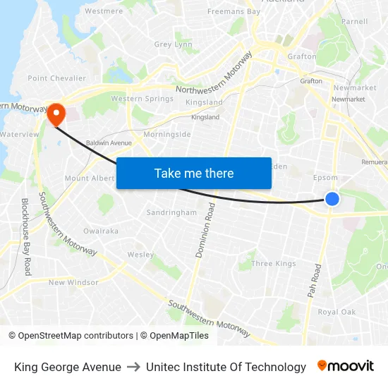 King George Avenue to Unitec Institute Of Technology map