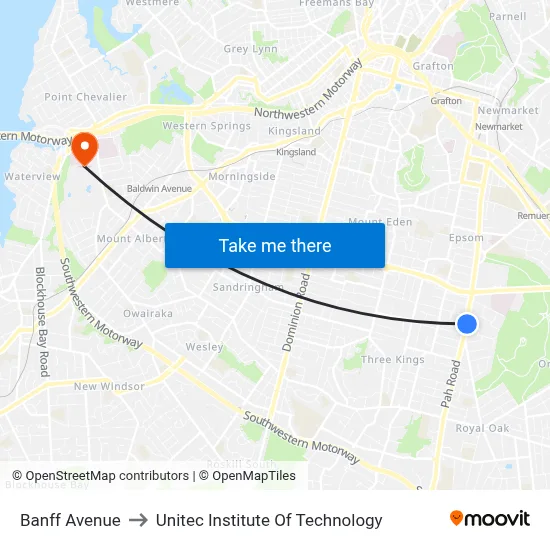 Banff Avenue to Unitec Institute Of Technology map