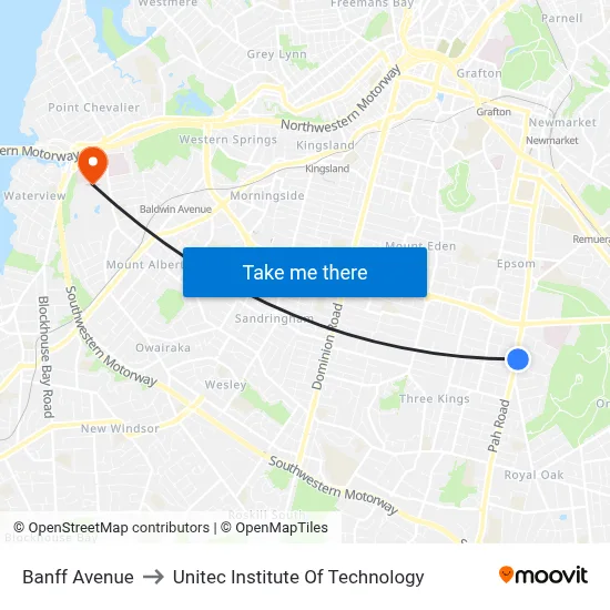 Banff Avenue to Unitec Institute Of Technology map