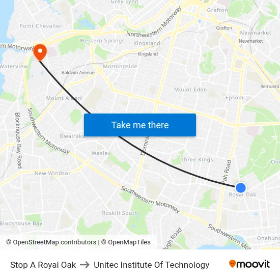 Stop A Royal Oak to Unitec Institute Of Technology map