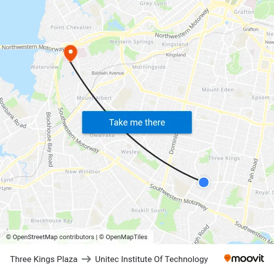 Three Kings Plaza to Unitec Institute Of Technology map