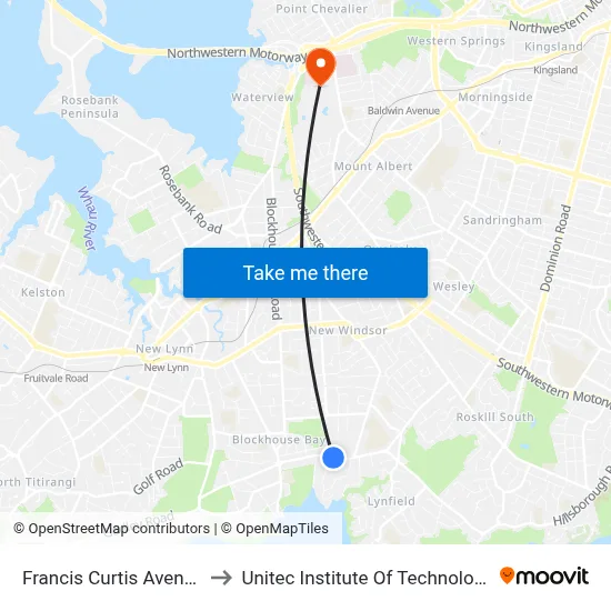 Francis Curtis Avenue to Unitec Institute Of Technology map