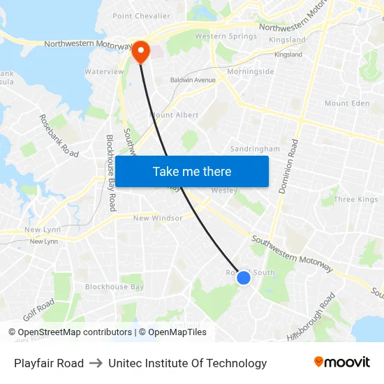 Playfair Road to Unitec Institute Of Technology map