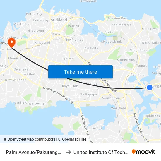 Palm Avenue/Pakuranga Plaza to Unitec Institute Of Technology map